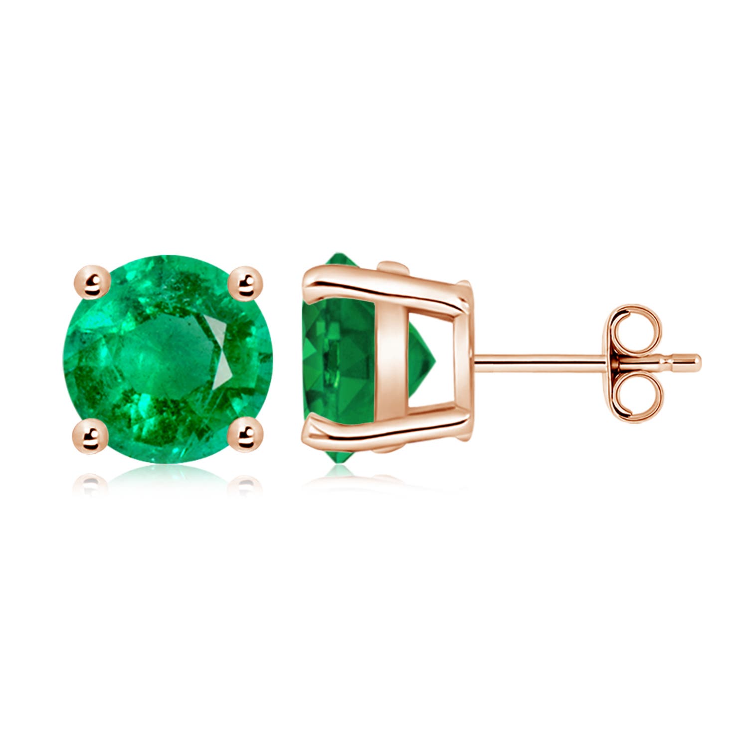 9mm AAA Round Emerald Stud Earrings in Rose Gold