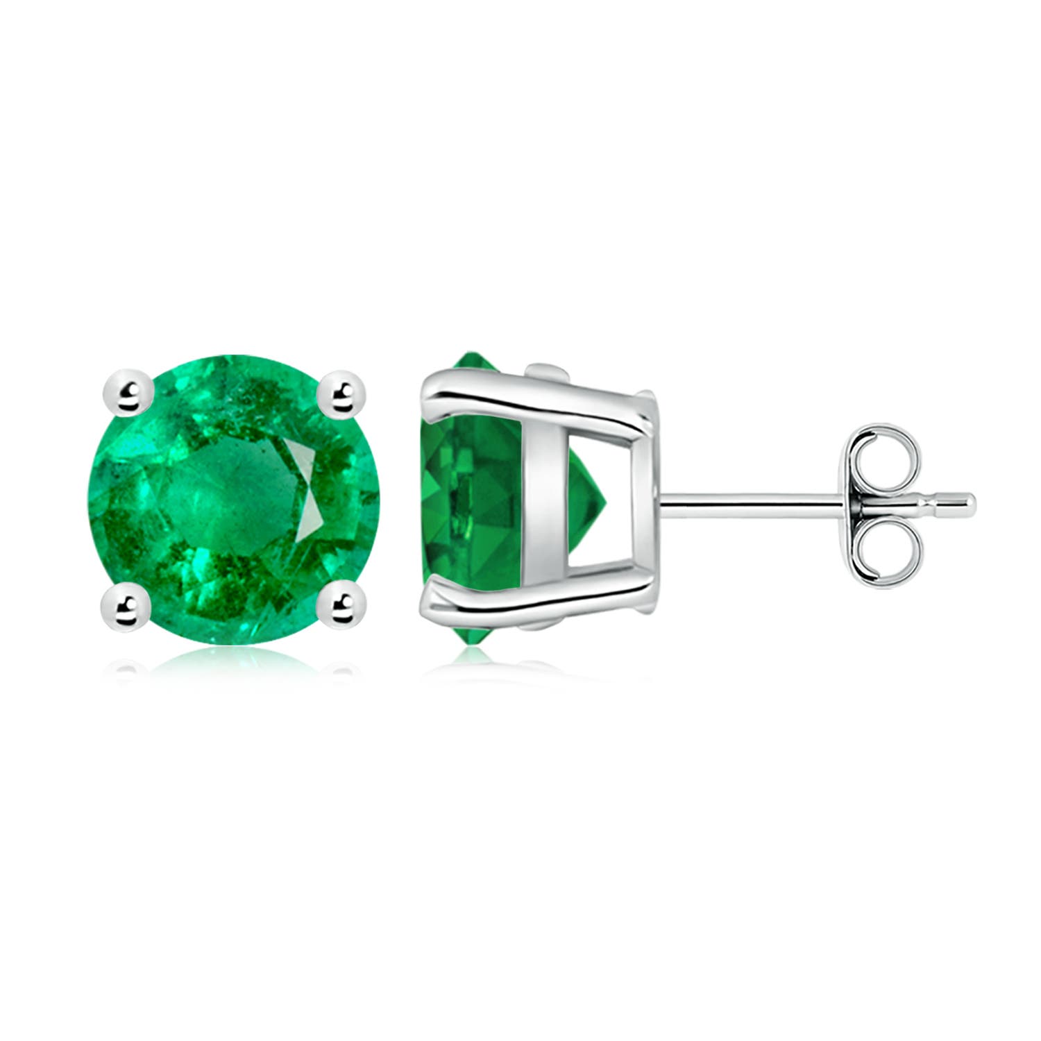 9mm AAA Round Emerald Stud Earrings in White Gold