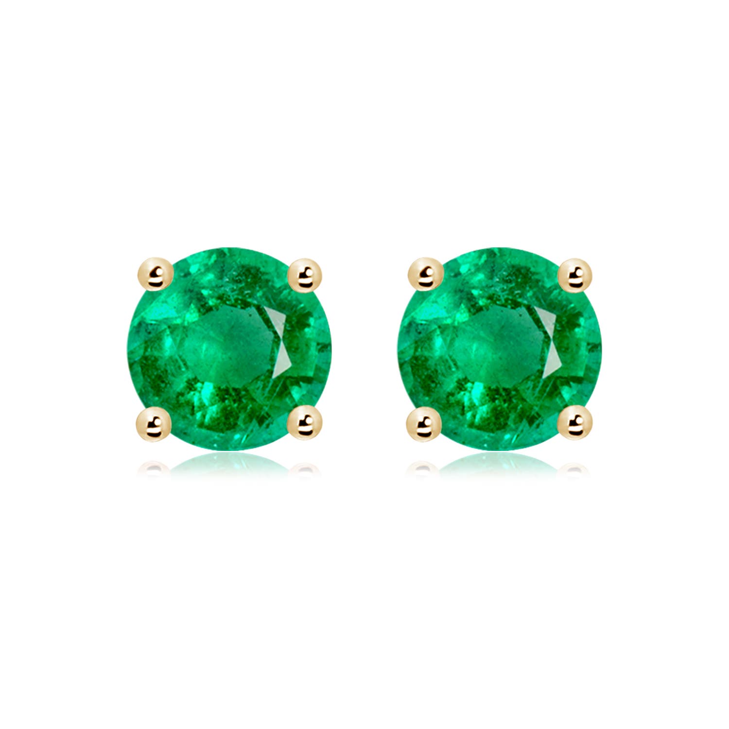 9mm AAA Round Emerald Stud Earrings in Yellow Gold