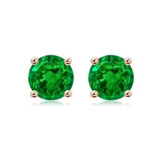 9mm AAAA Round Emerald Stud Earrings in 18K Rose Gold