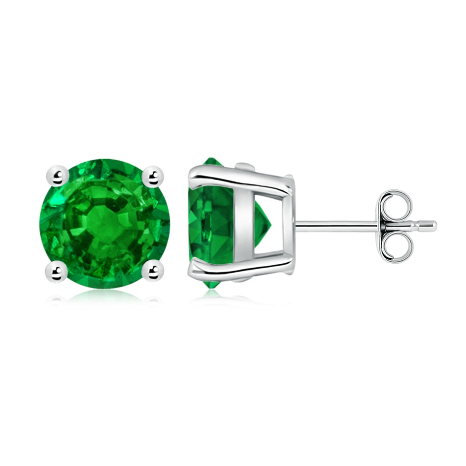 9mm AAAA Round Emerald Stud Earrings in P950 Platinum side 199