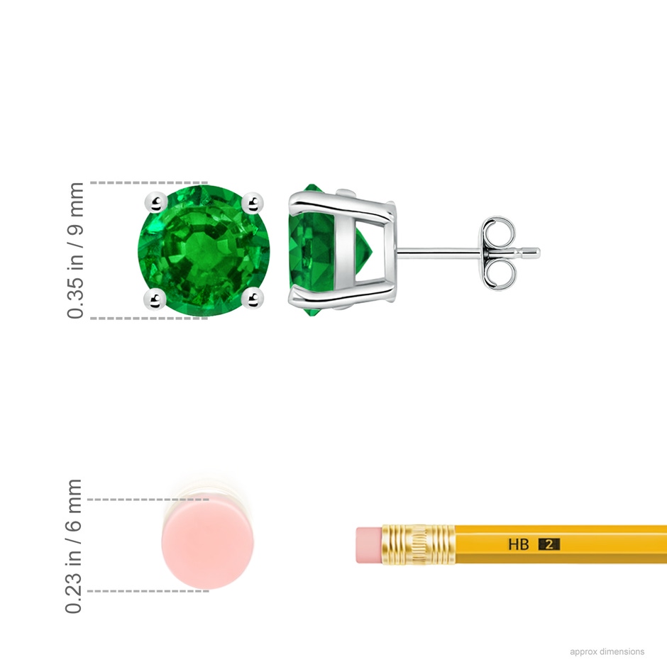 9mm AAAA Round Emerald Stud Earrings in P950 Platinum ruler