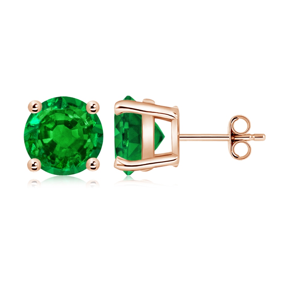 9mm AAAA Round Emerald Stud Earrings in Rose Gold side 199