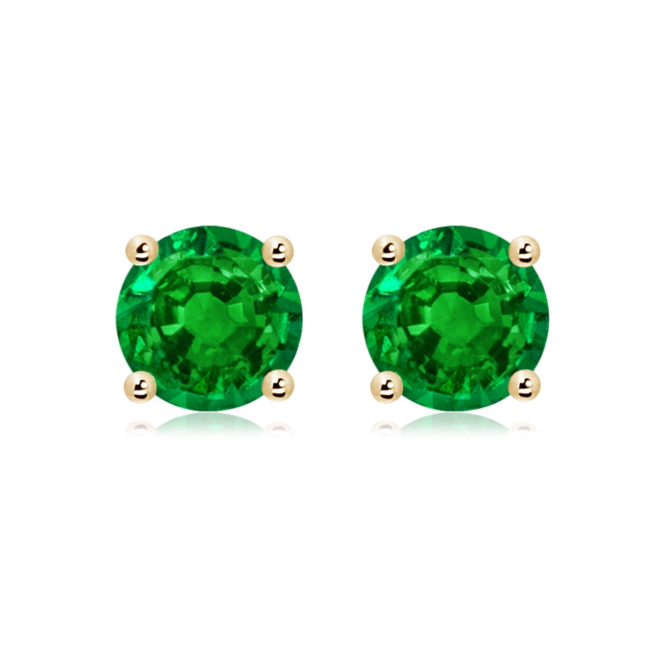 9mm AAAA Round Emerald Stud Earrings in Yellow Gold 