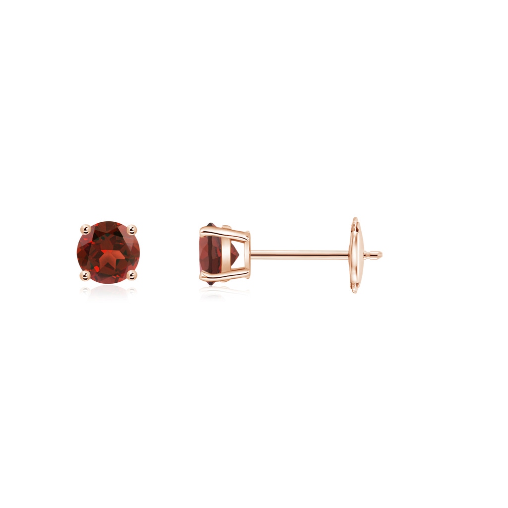 3mm AAAA Round Garnet Stud Earrings in Rose Gold