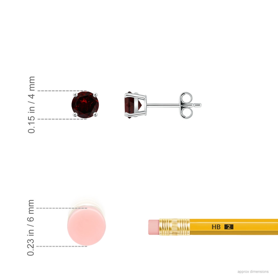 4mm A Round Garnet Stud Earrings in 18K White Gold ruler