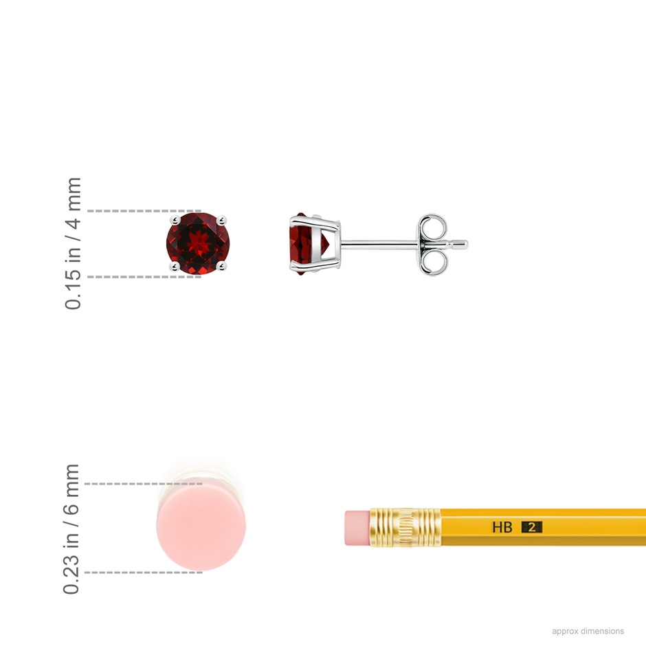 4mm AAAA Round Garnet Stud Earrings in P950 Platinum ruler