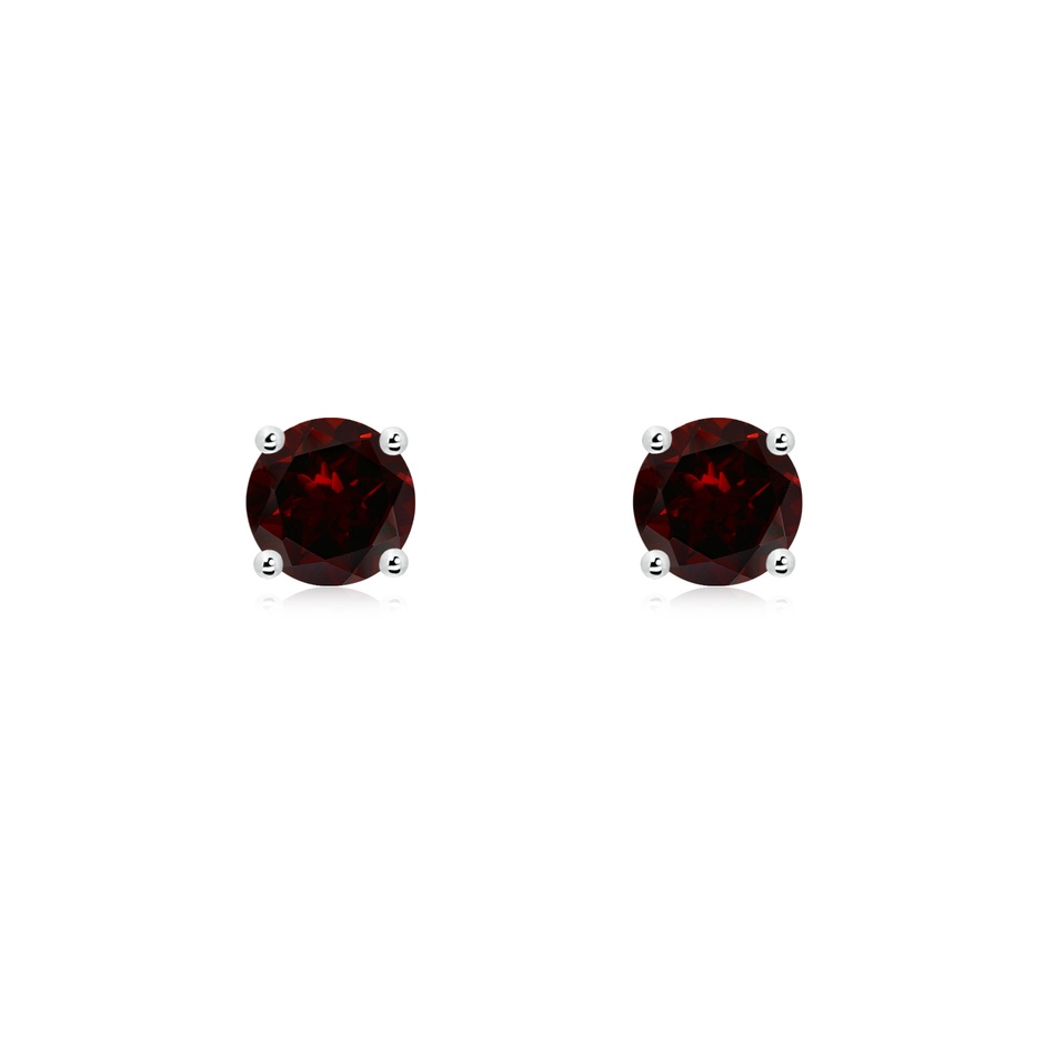 5mm A Round Garnet Stud Earrings in 18K White Gold 