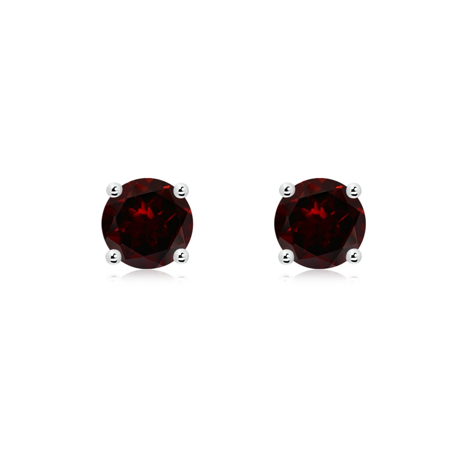 6mm A Round Garnet Stud Earrings in 18K White Gold 