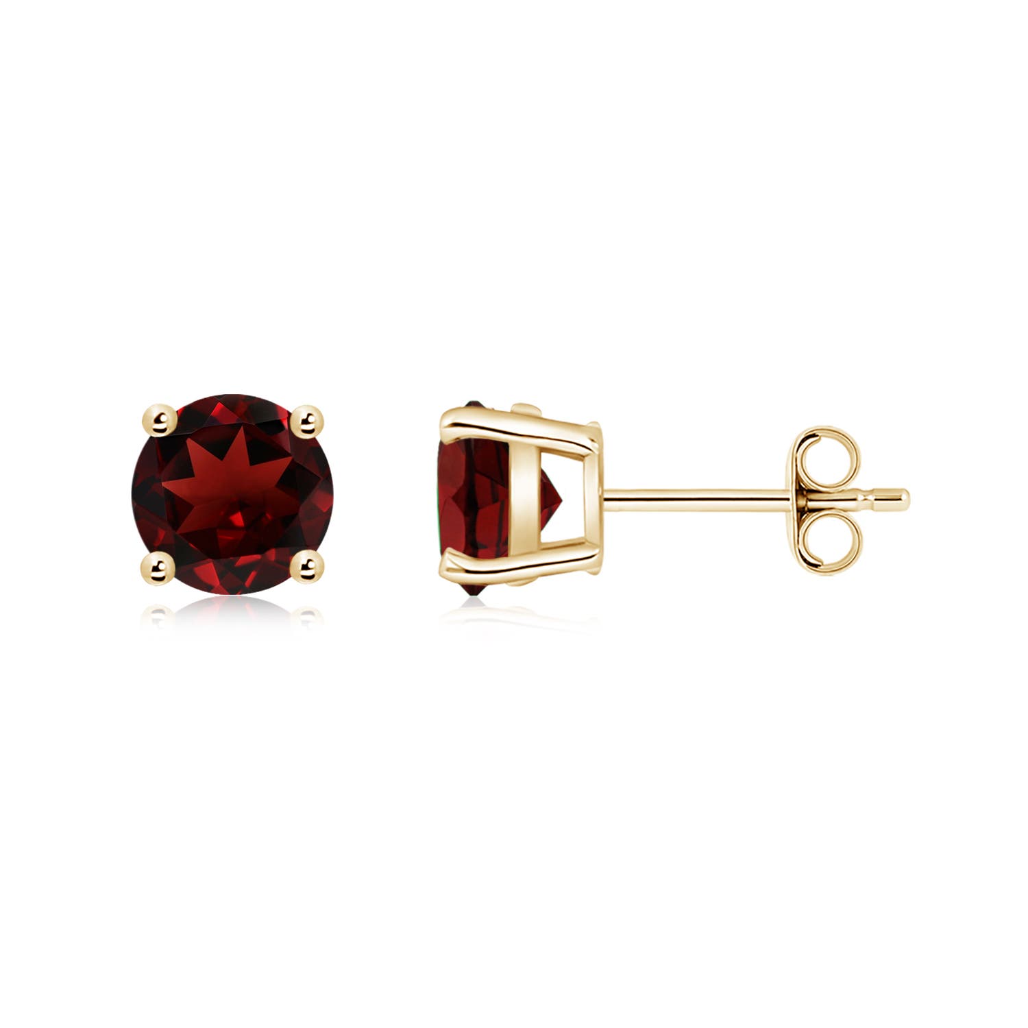 6mm AAA Round Garnet Stud Earrings in 18K Yellow Gold - side 2