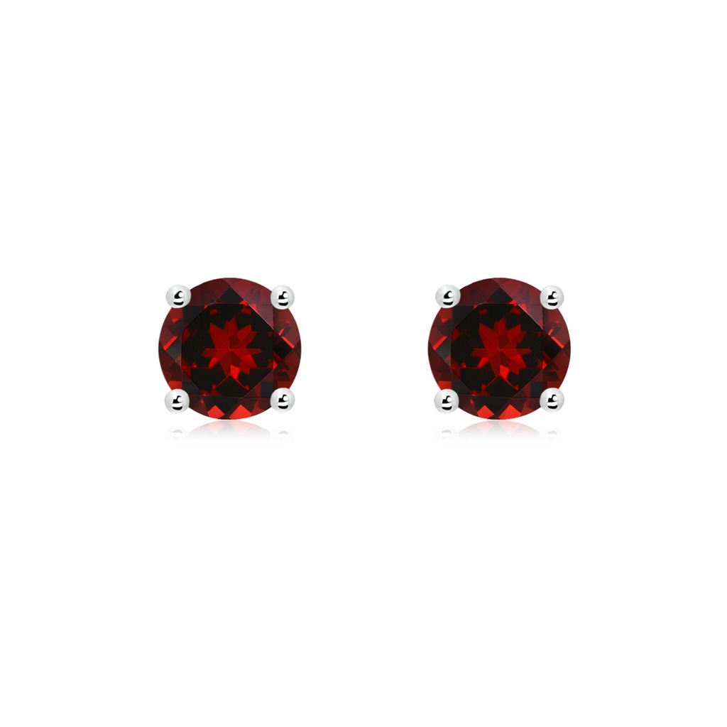 6mm AAAA Round Garnet Stud Earrings in 18K White Gold