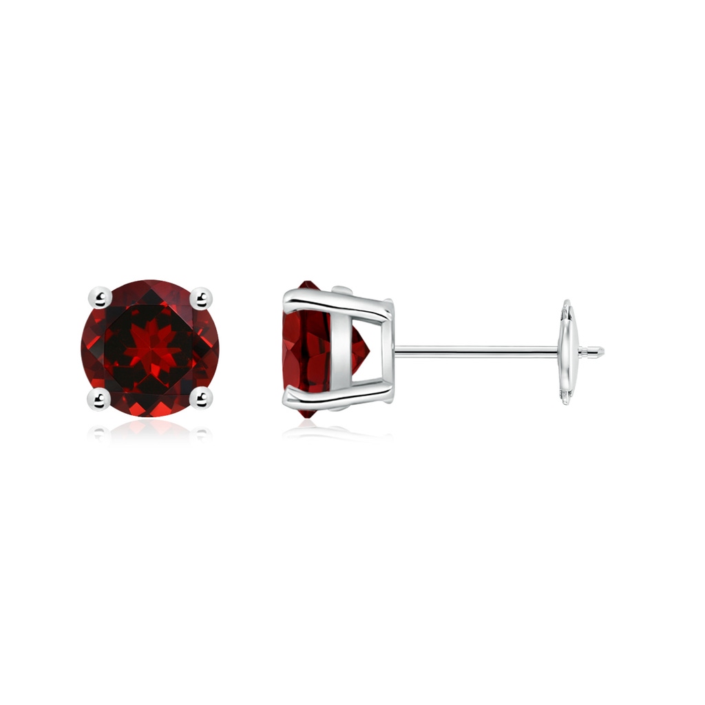 6mm AAAA Round Garnet Stud Earrings in White Gold