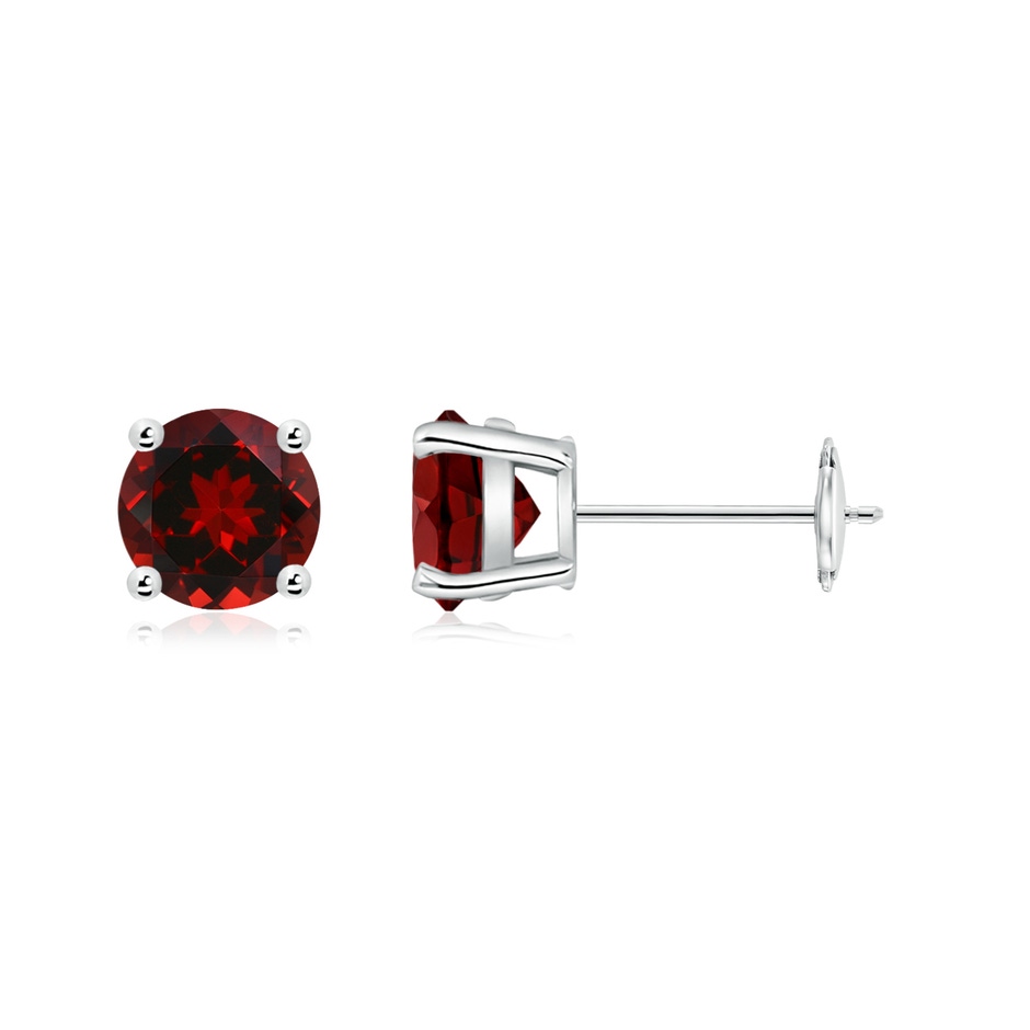 6mm AAAA Round Garnet Stud Earrings in White Gold 