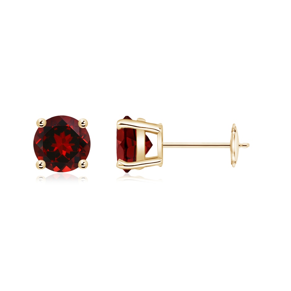 6mm AAAA Round Garnet Stud Earrings in Yellow Gold 