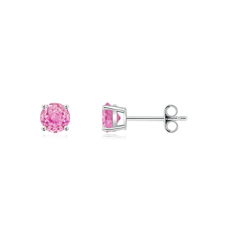 3mm A Round Pink Sapphire Stud Earrings in 10K White Gold side 199