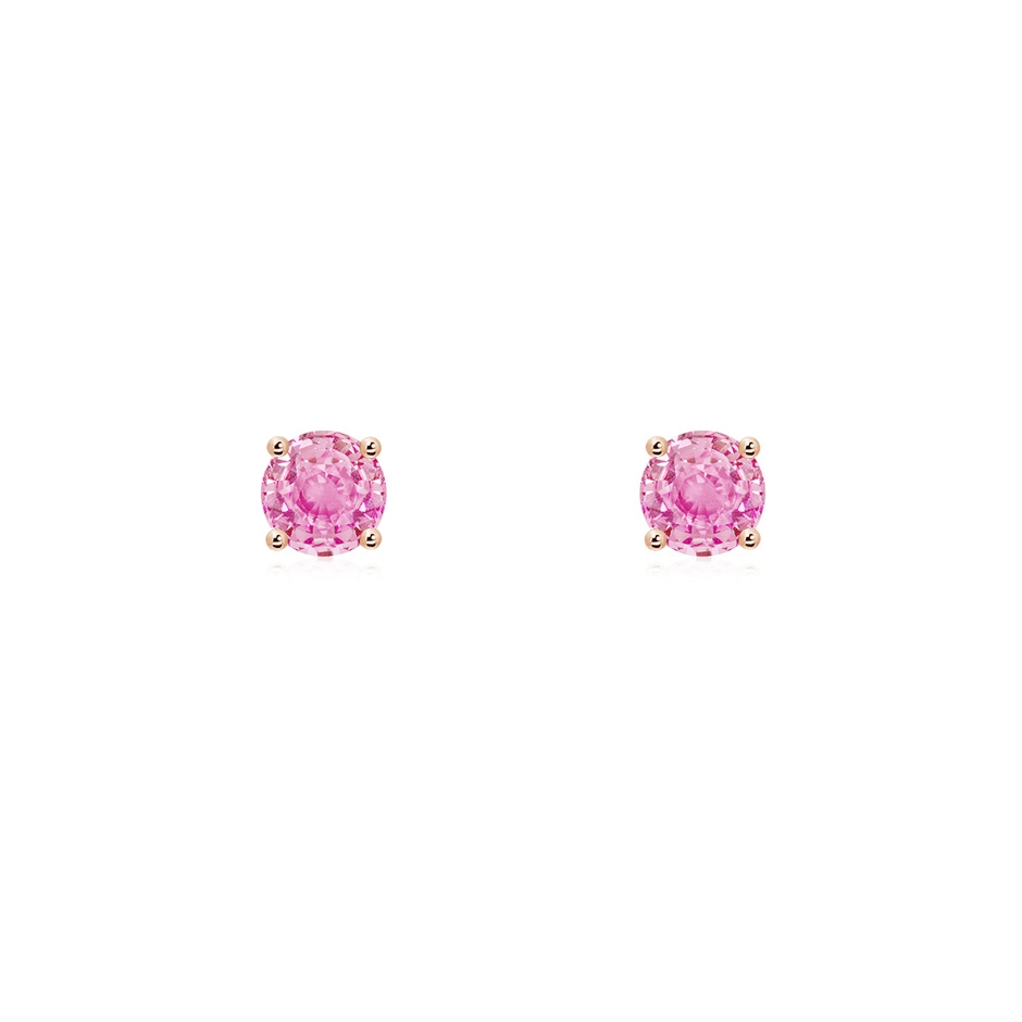3mm A Round Pink Sapphire Stud Earrings in Rose Gold 