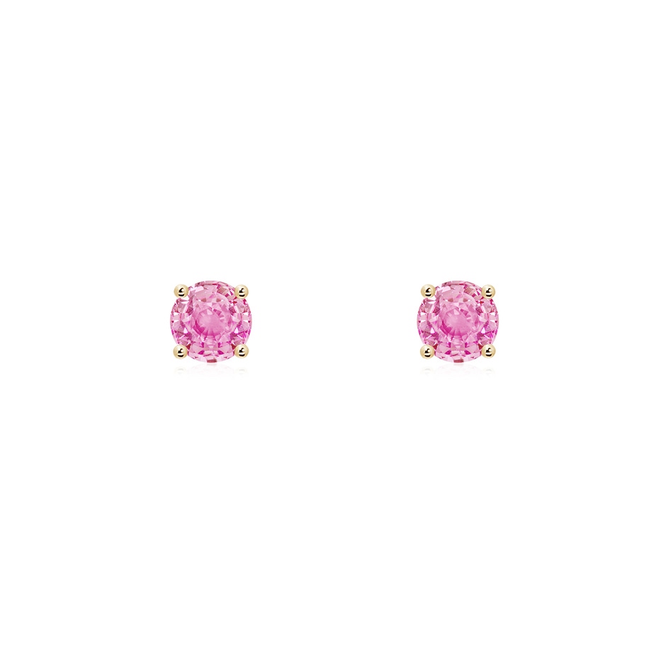 3mm A Round Pink Sapphire Stud Earrings in Yellow Gold 