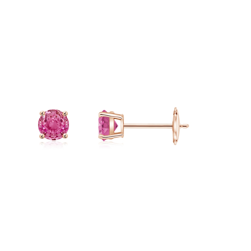 3mm AAA Round Pink Sapphire Stud Earrings in 9K Rose Gold 