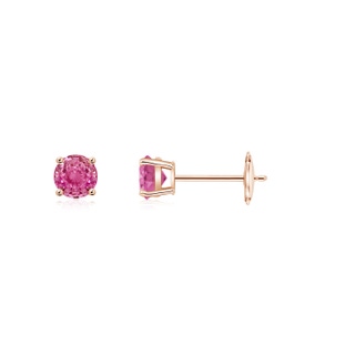 3mm AAA Round Pink Sapphire Stud Earrings in 9K Rose Gold