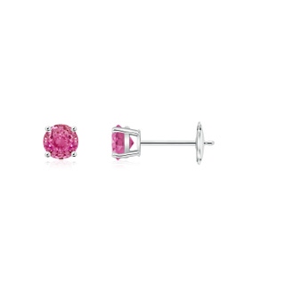 3mm AAA Round Pink Sapphire Stud Earrings in White Gold