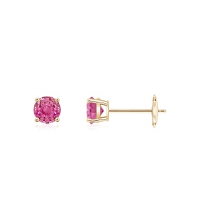 3mm AAA Round Pink Sapphire Stud Earrings in Yellow Gold