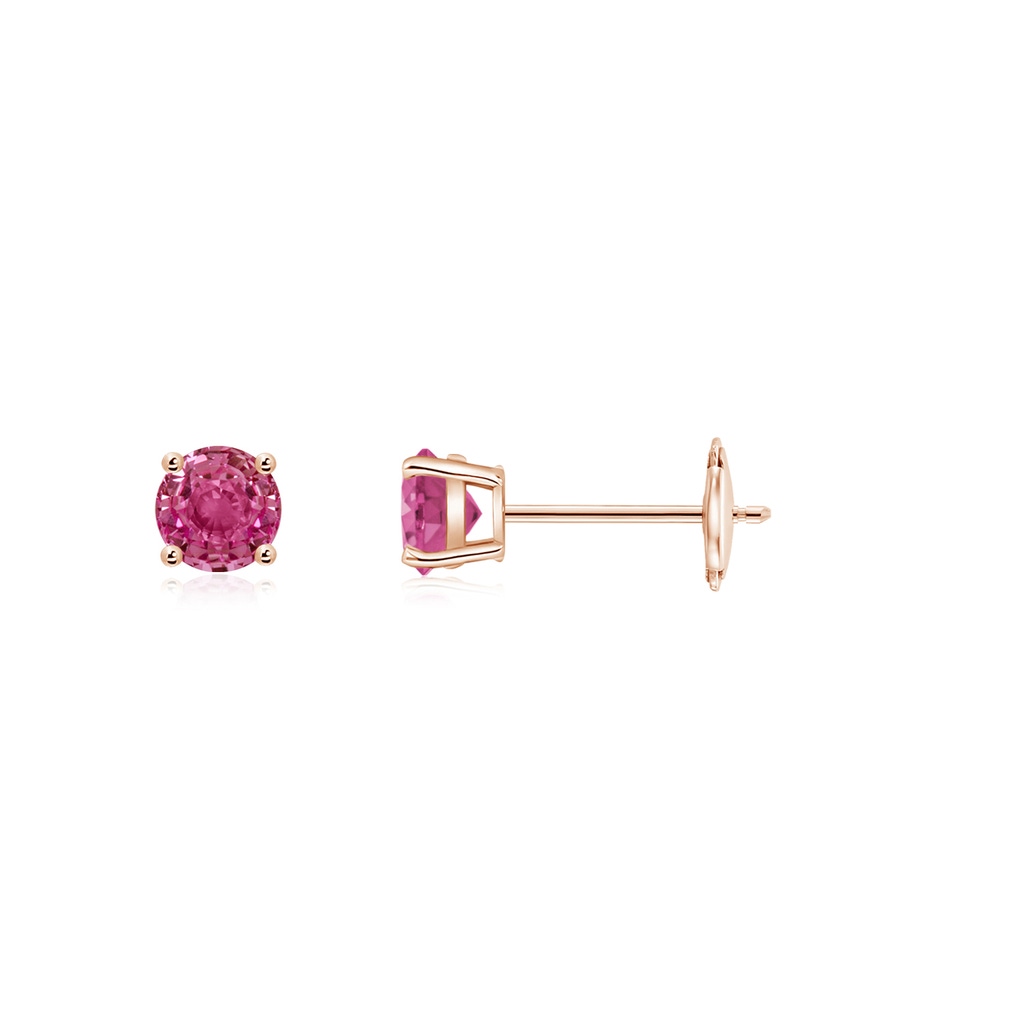 3mm AAAA Round Pink Sapphire Stud Earrings in Rose Gold