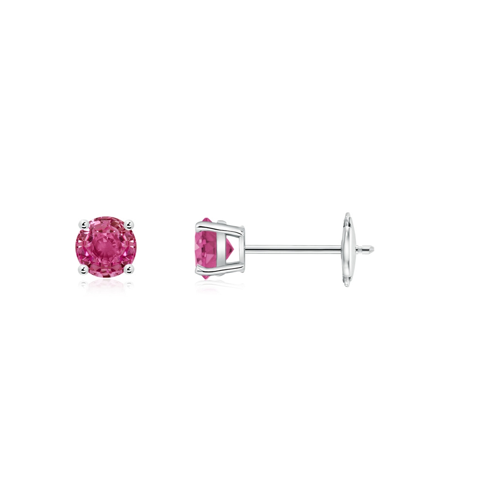3mm AAAA Round Pink Sapphire Stud Earrings in White Gold