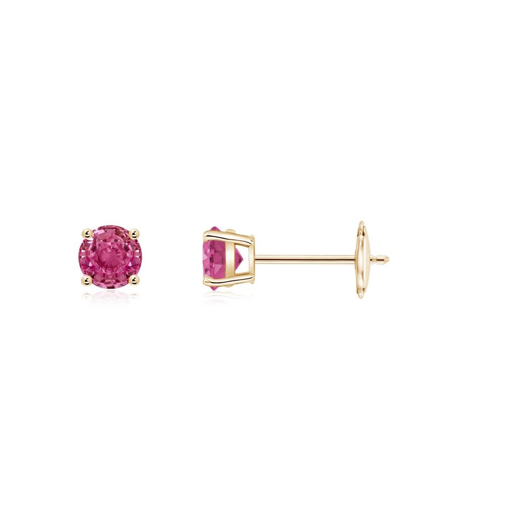 3mm AAAA Round Pink Sapphire Stud Earrings in Yellow Gold