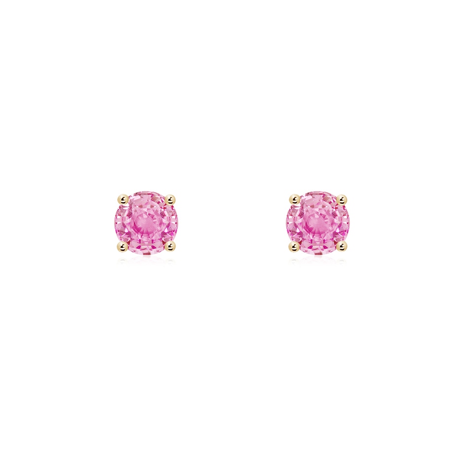 4mm A Round Pink Sapphire Stud Earrings in Yellow Gold 