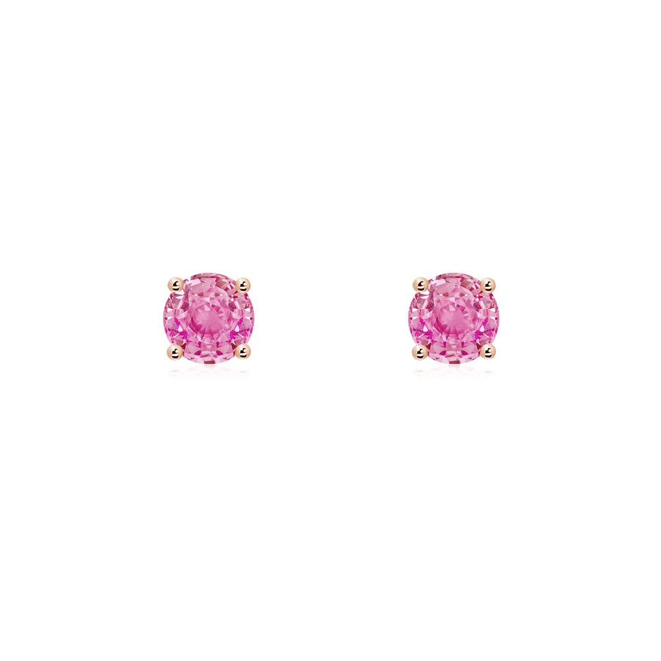 4mm AA Round Pink Sapphire Stud Earrings in Rose Gold 