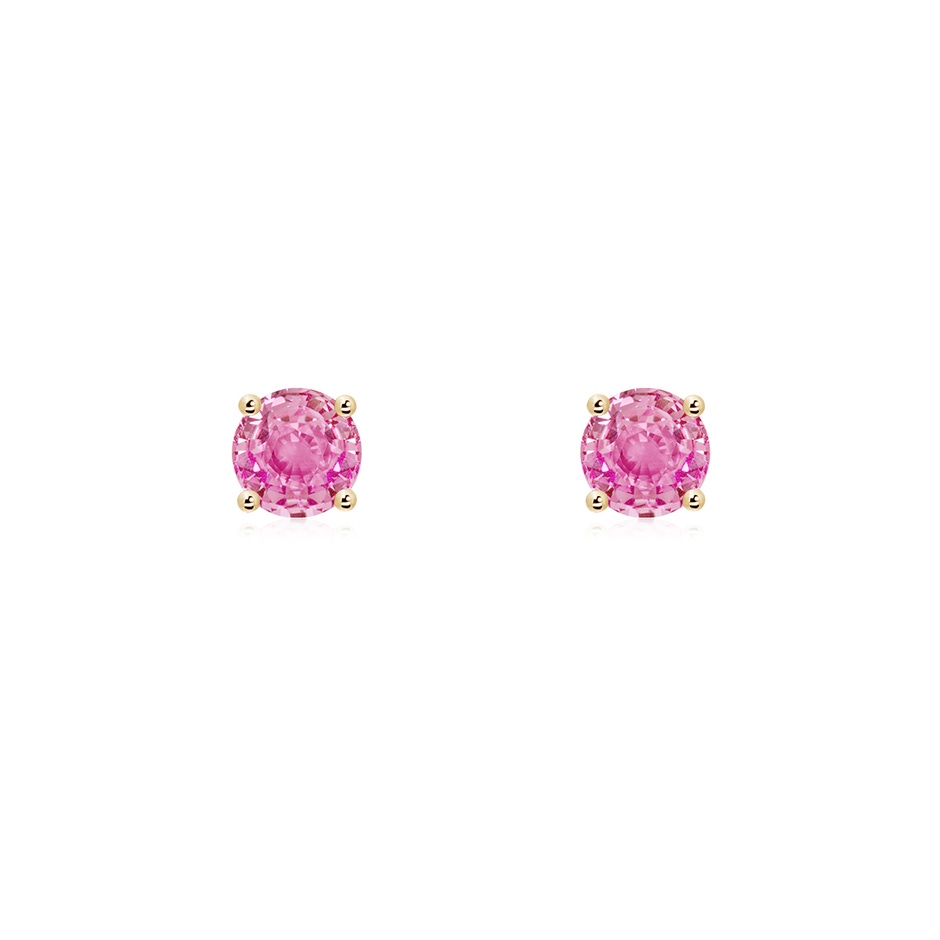 4mm AA Round Pink Sapphire Stud Earrings in Yellow Gold 