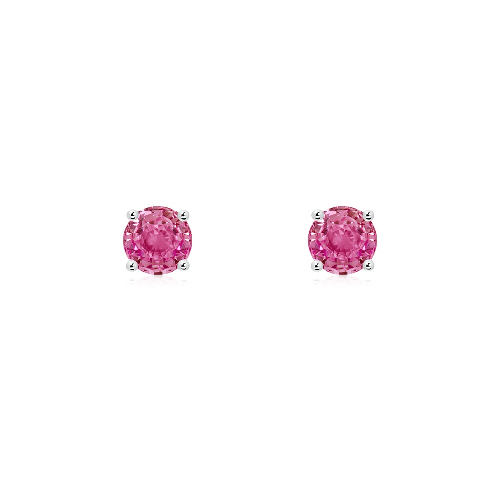 4mm AAA Round Pink Sapphire Stud Earrings in 18K White Gold