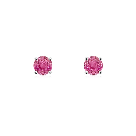 4mm AAA Round Pink Sapphire Stud Earrings in 18K White Gold