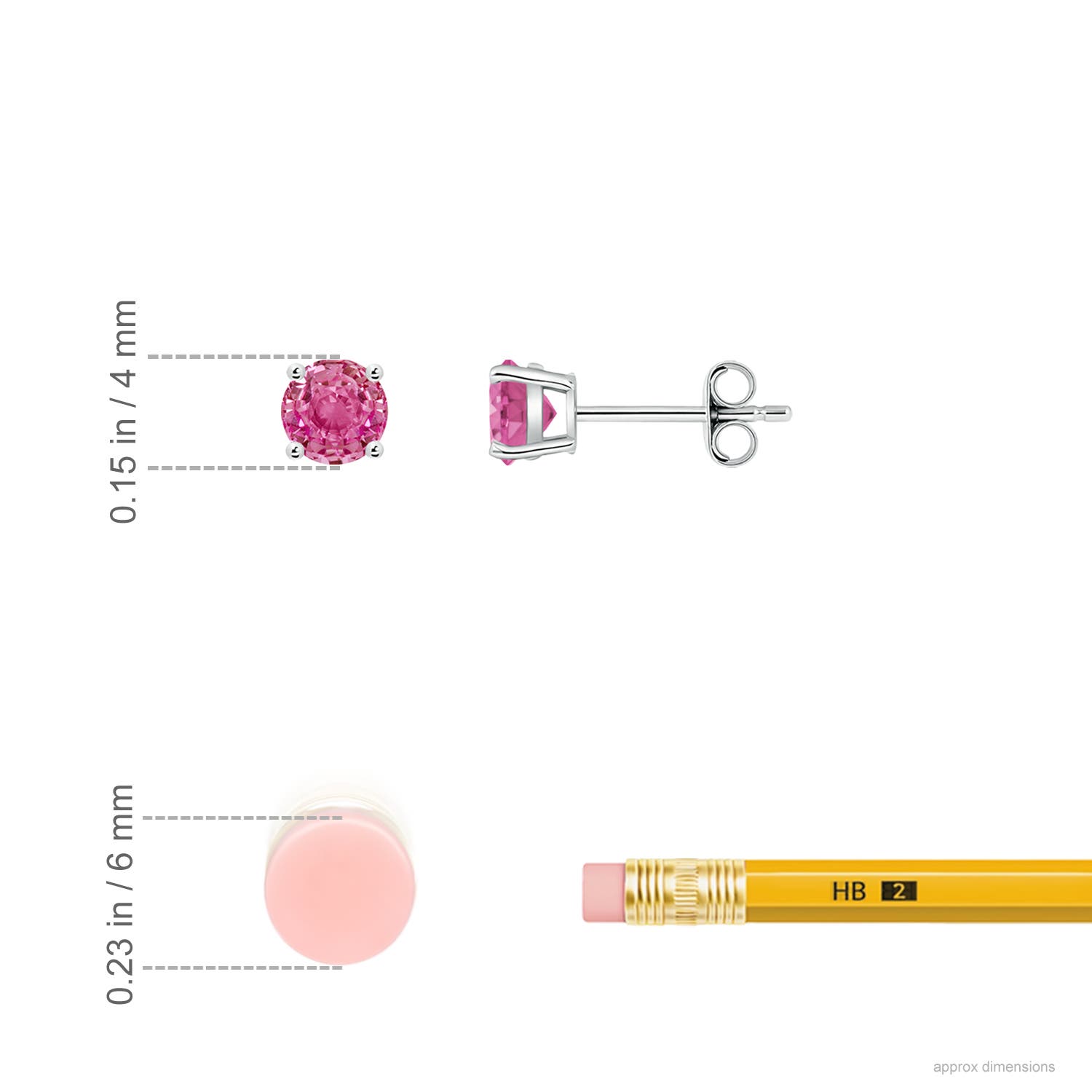 4mm AAA Round Pink Sapphire Stud Earrings in 18CT White Gold - ruler