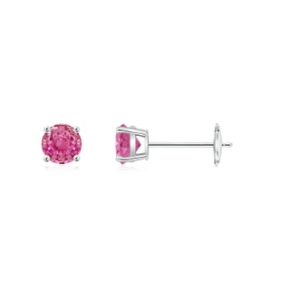 4mm AAA Round Pink Sapphire Stud Earrings in White Gold