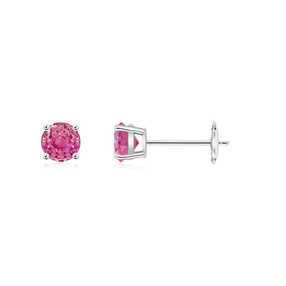 4mm AAA Round Pink Sapphire Stud Earrings in White Gold 