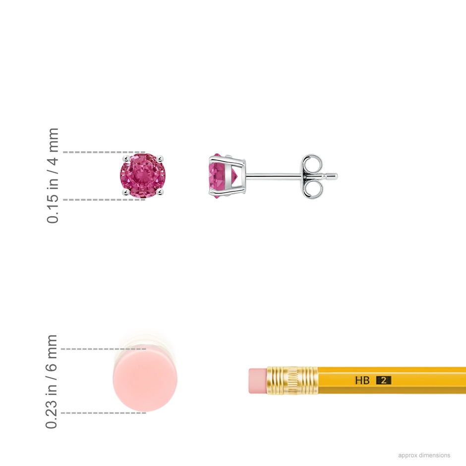 4mm AAAA Round Pink Sapphire Stud Earrings in P950 Platinum ruler