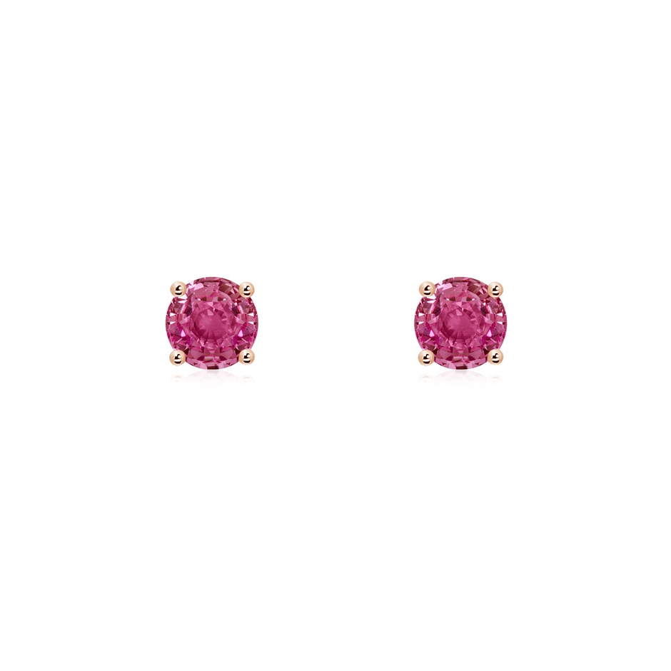 4mm AAAA Round Pink Sapphire Stud Earrings in Rose Gold 