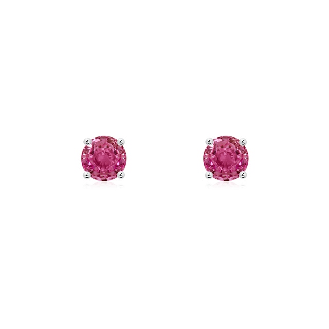 14k White Gold 4mm Round Ruby Bezel Set Earrings