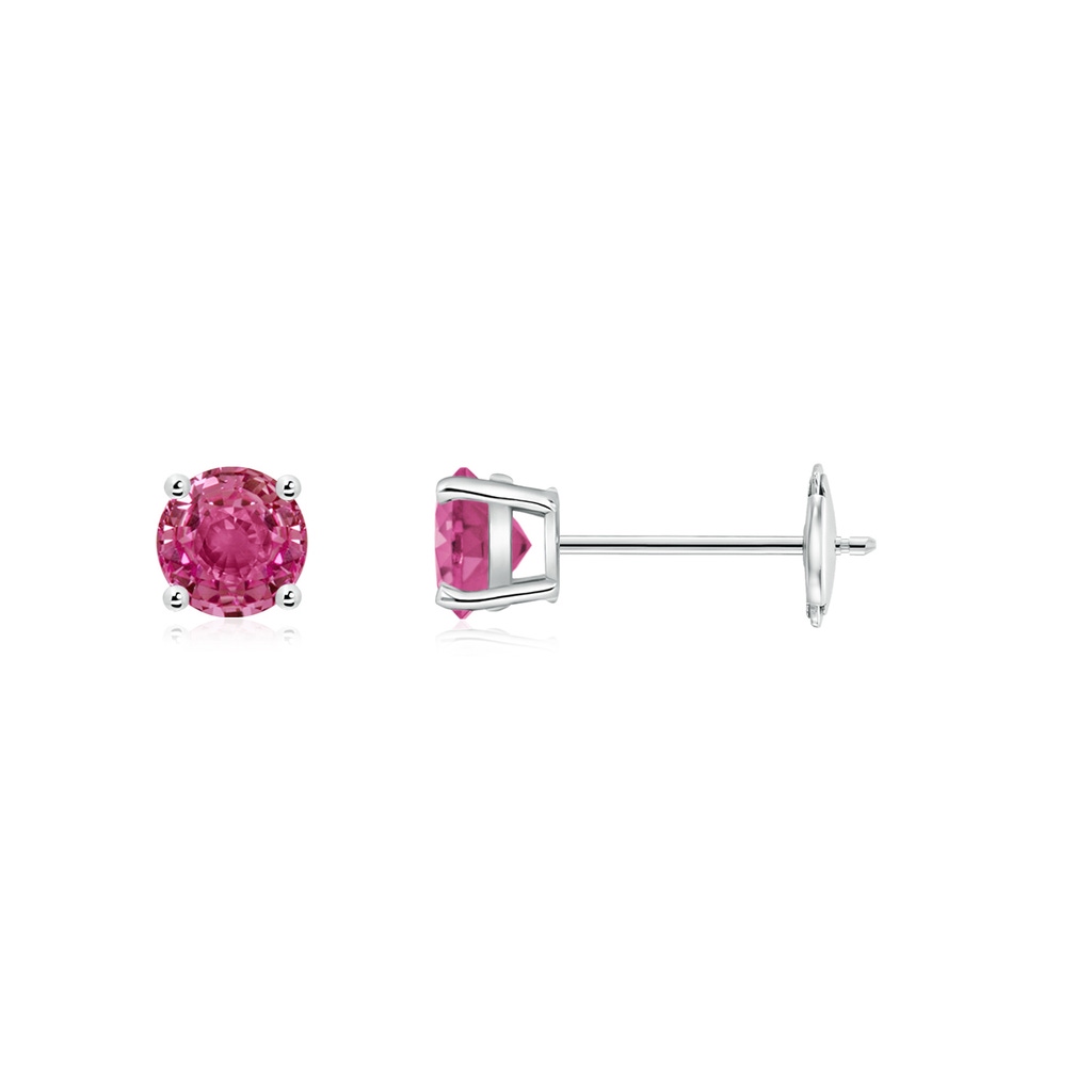 4mm AAAA Round Pink Sapphire Stud Earrings in White Gold