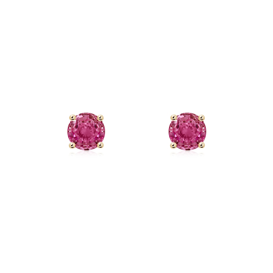 4mm AAAA Round Pink Sapphire Stud Earrings in Yellow Gold 