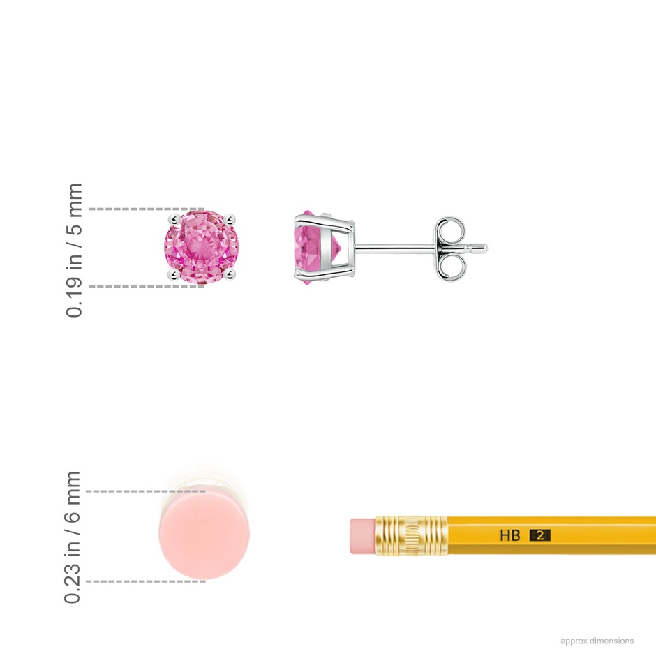 5mm AA Round Pink Sapphire Stud Earrings in P950 Platinum ruler
