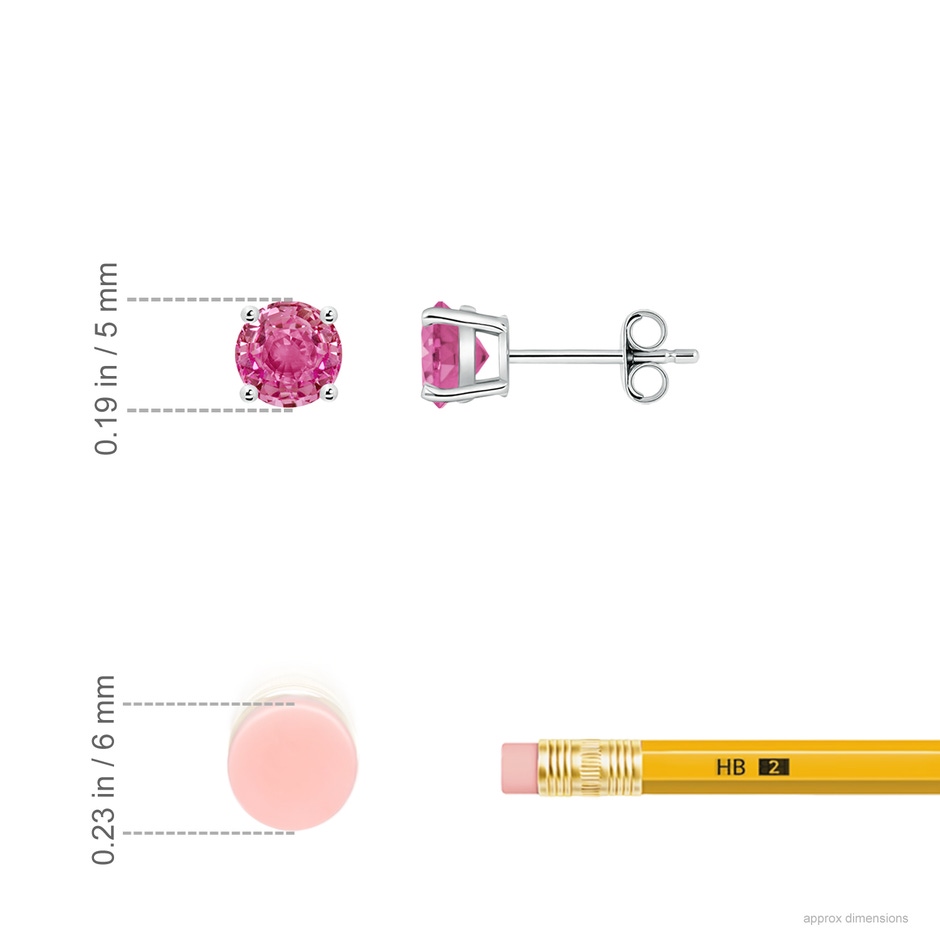 5mm AAA Round Pink Sapphire Stud Earrings in White Gold ruler