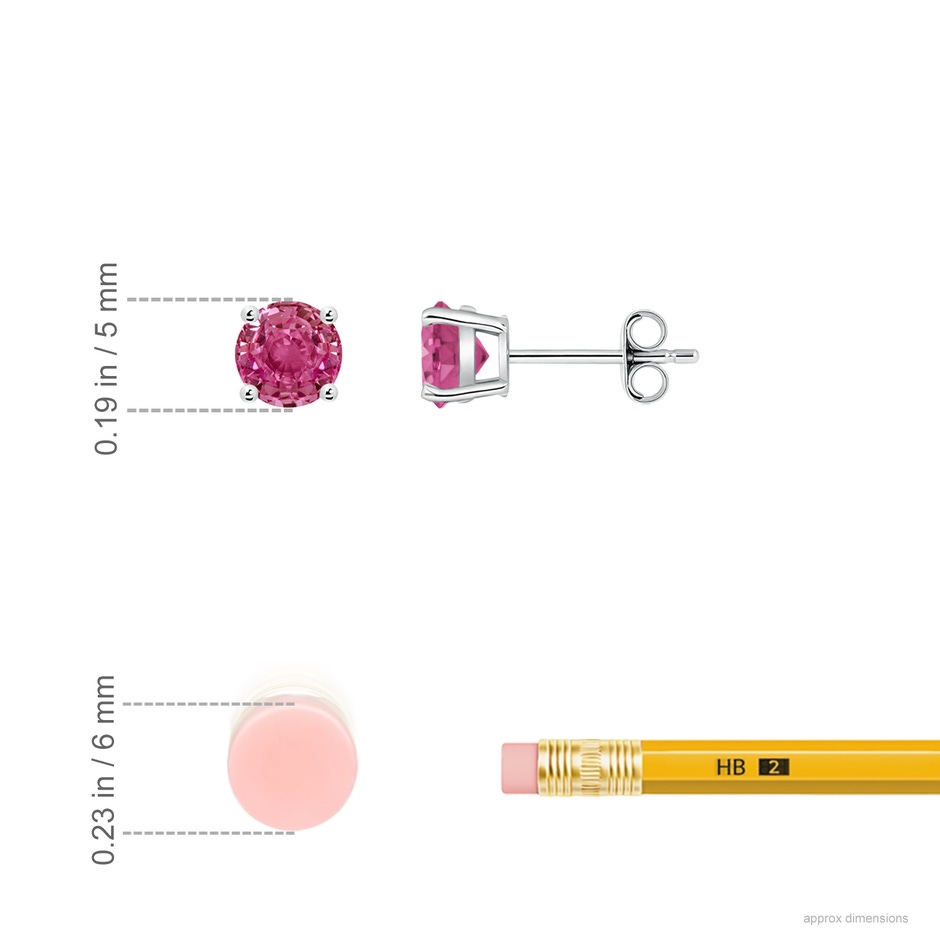5mm AAAA Round Pink Sapphire Stud Earrings in P950 Platinum ruler