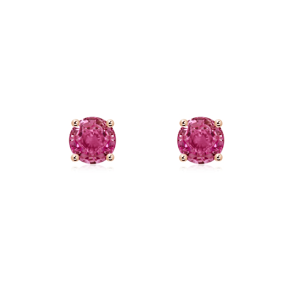 5mm AAAA Round Pink Sapphire Stud Earrings in Rose Gold 