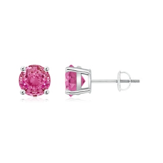 6mm AAA Round Pink Sapphire Stud Earrings in P950 Platinum
