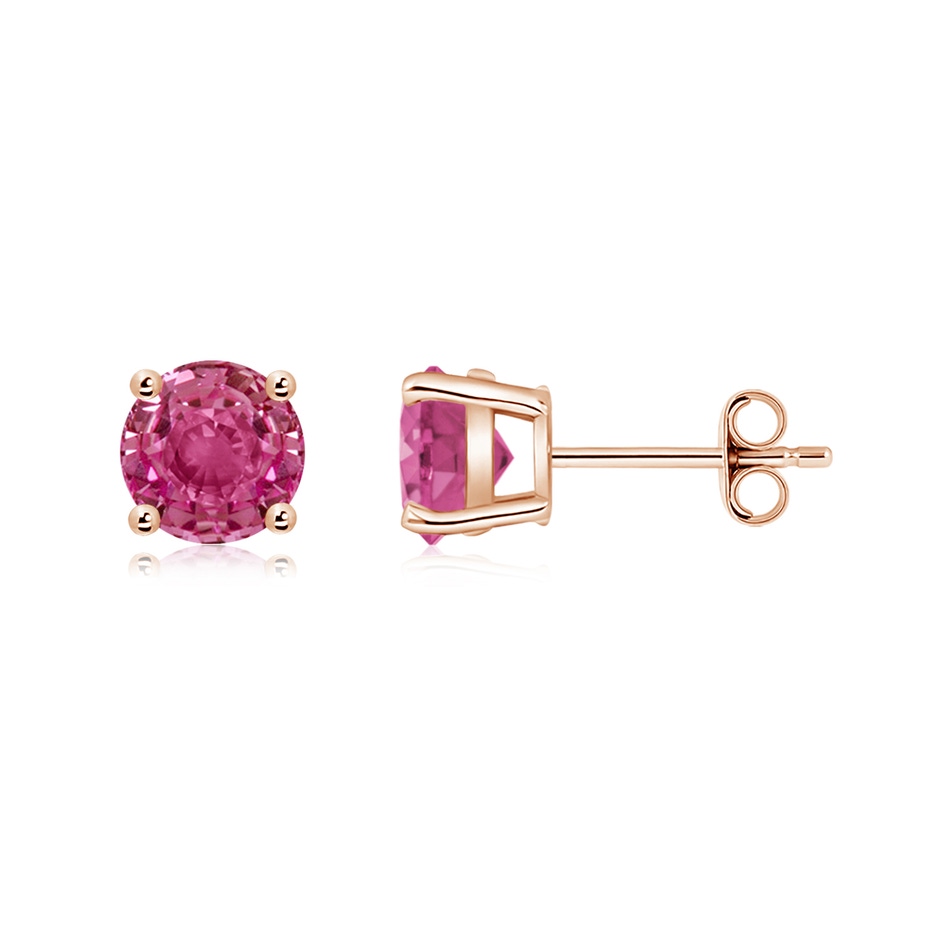 6mm AAAA Round Pink Sapphire Stud Earrings in 18K Rose Gold side 199