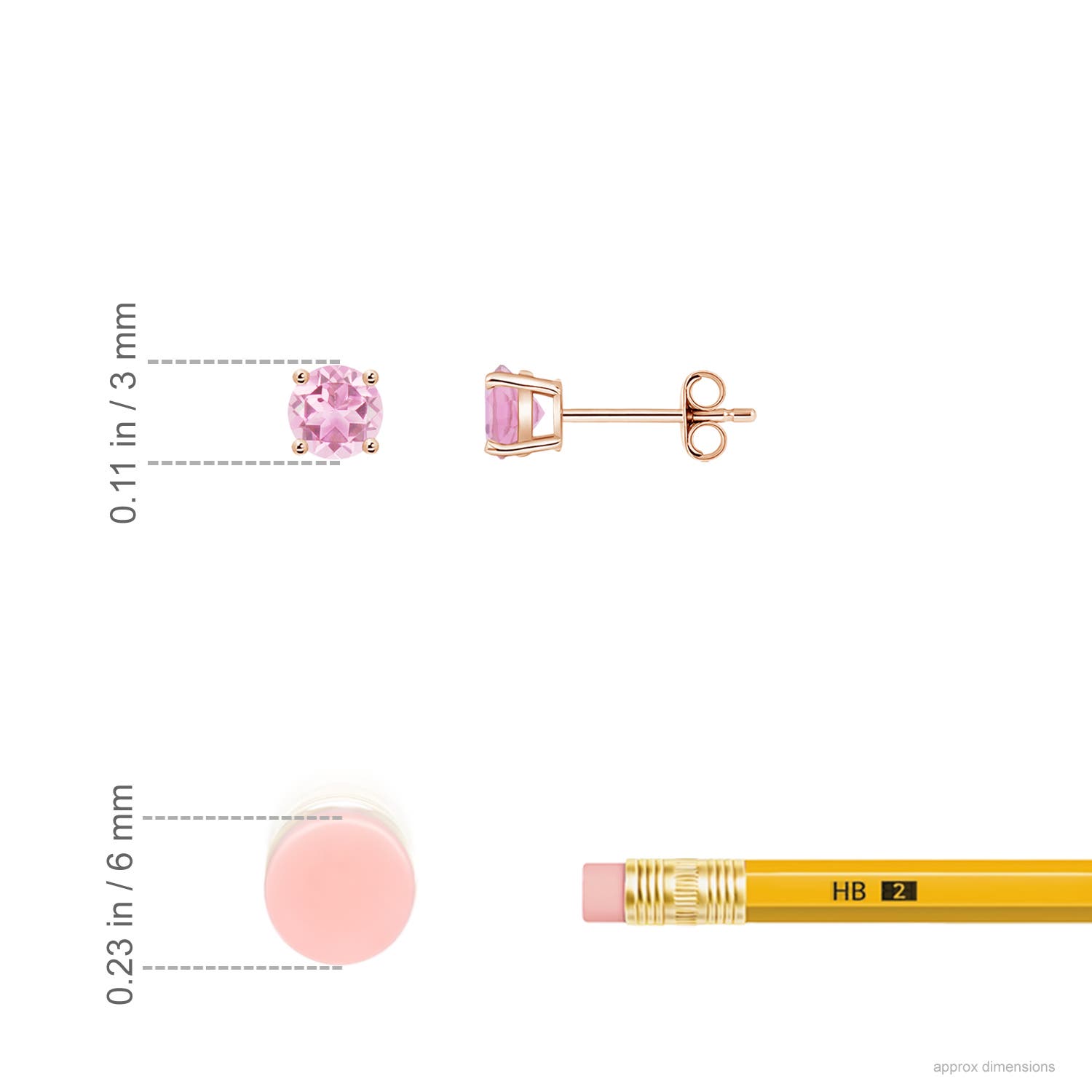 ANGARA Natural 0.22 Ct A-Grade Round Pink Tourmaline Stud Earrings in 14K Gold - Picture 4 of 22