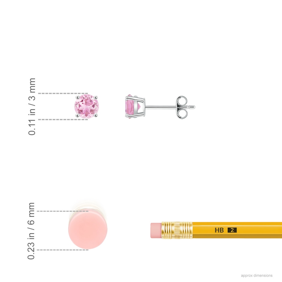 3mm A Round Pink Tourmaline Stud Earrings in White Gold ruler