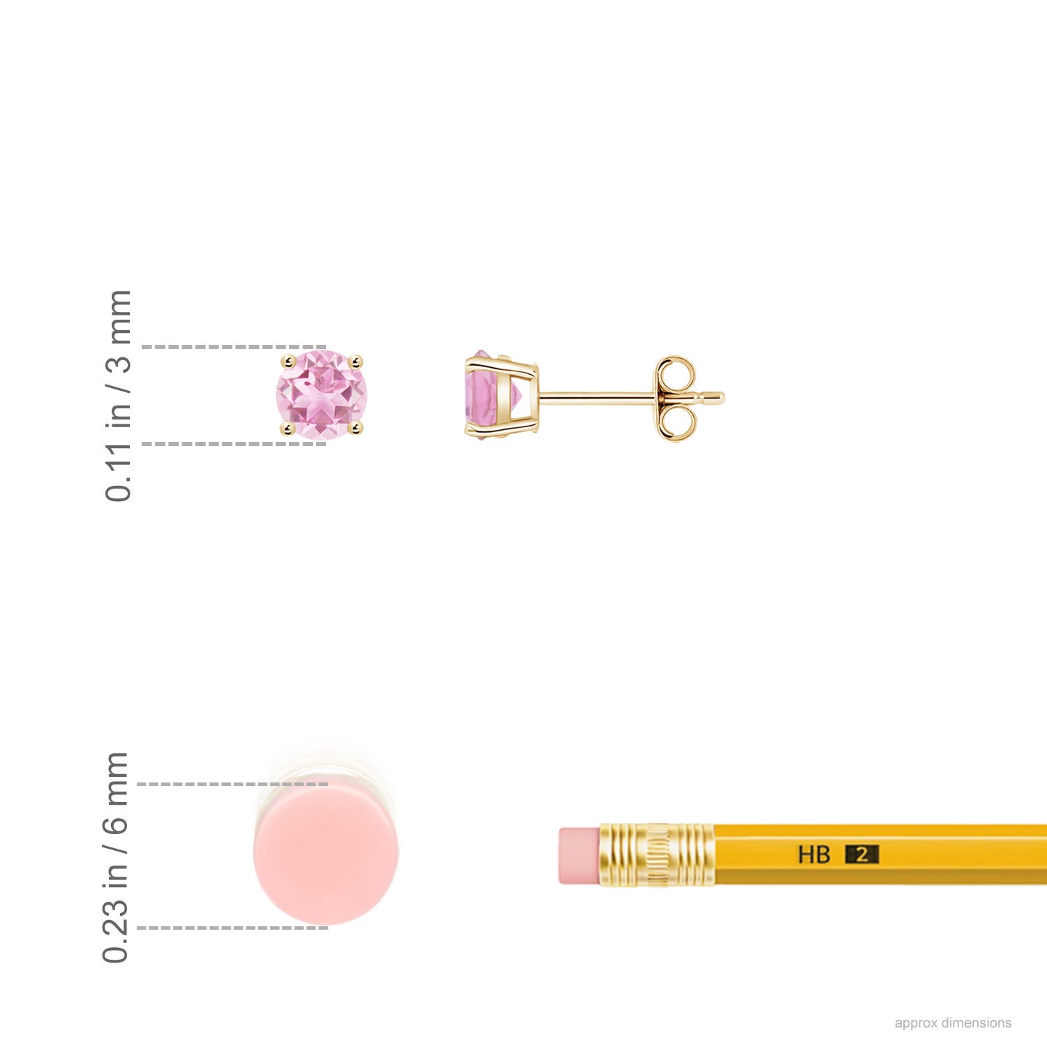 ANGARA Natural 0.22 Ct A-Grade Round Pink Tourmaline Stud Earrings in 14K Gold - Picture 18 of 22